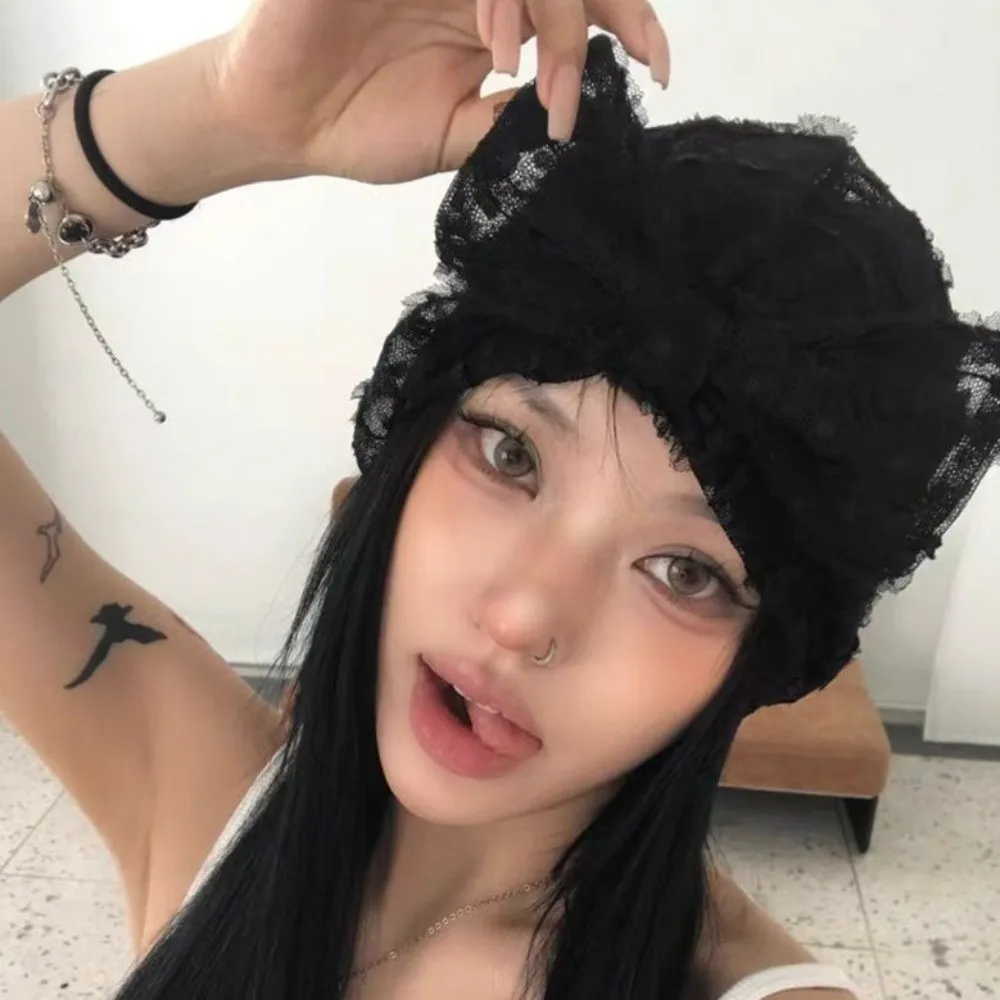 

Дышащая тканевая сетчатая шапочка в горошек с кружевом, тюрбан, женский головной убор, шикарная складная шапка-бини, модный аксессуар