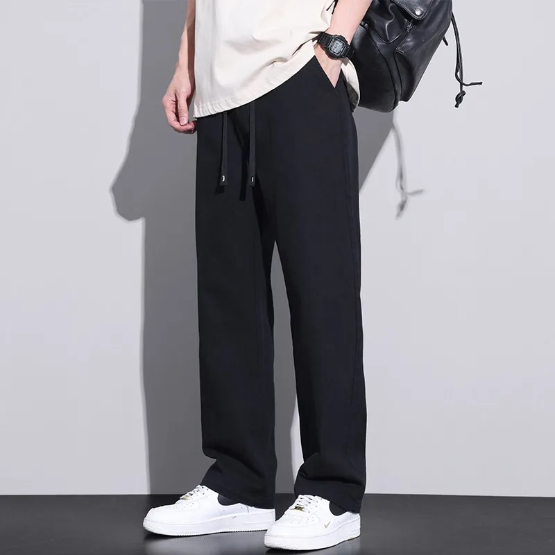 Pants Men Daily Simple Solid Drawstring Fashion Sporty Spring Straight Trousers Korean Style All-match Youthful Schoolboys New