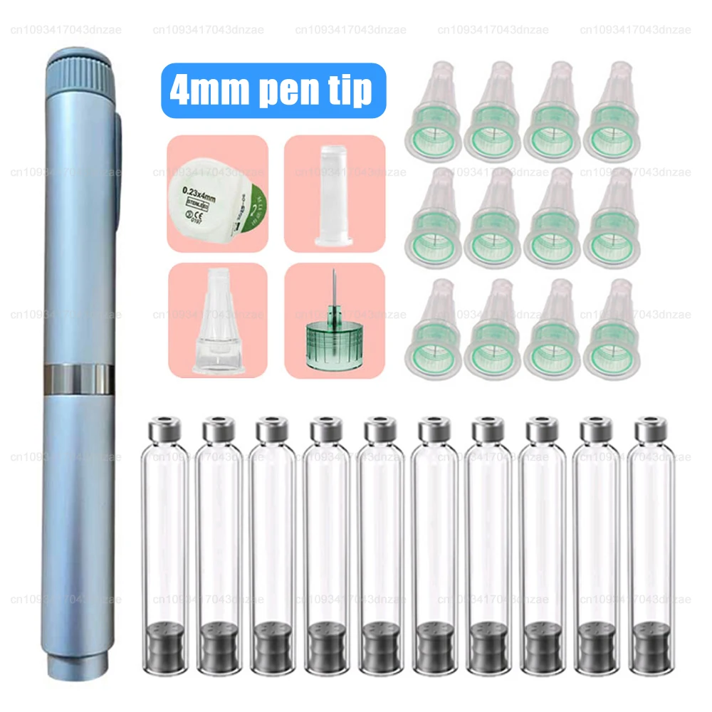 

Silver Tattoo Pen Facial Wrinkle Remover 10pcs 3ml Insulin Cartridges Cassette Bottle for Insulin Injection Pen 10pcs 4MM Tips
