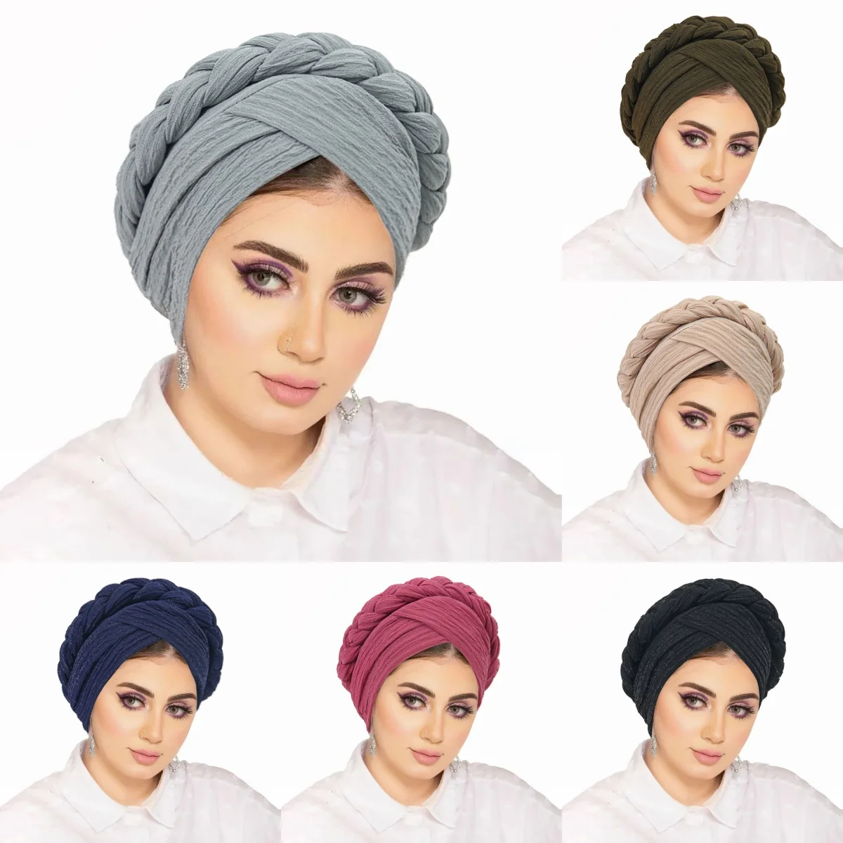 

Soft Strech Shiny Crossed Muslim Hijab Caps Women's Hijabs Headscarf Hat Chemo Hats Solid Color Braided Turban Bonnet