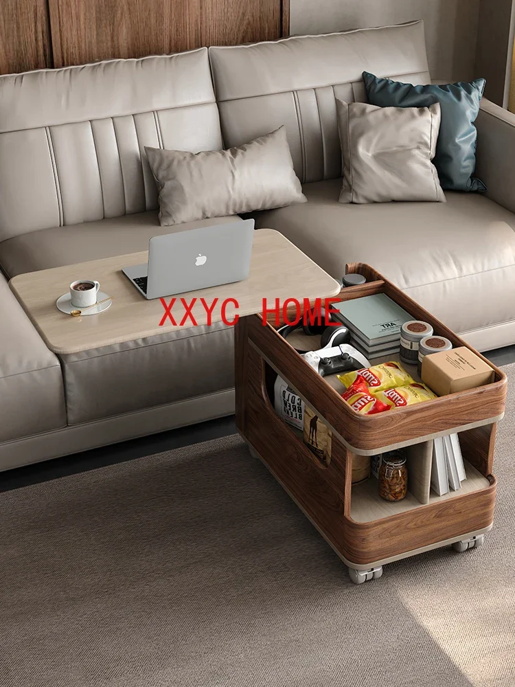 

Movable Trolley Solid Wood Telescopic Lifting Creative Multi-Storage Space Tea Table