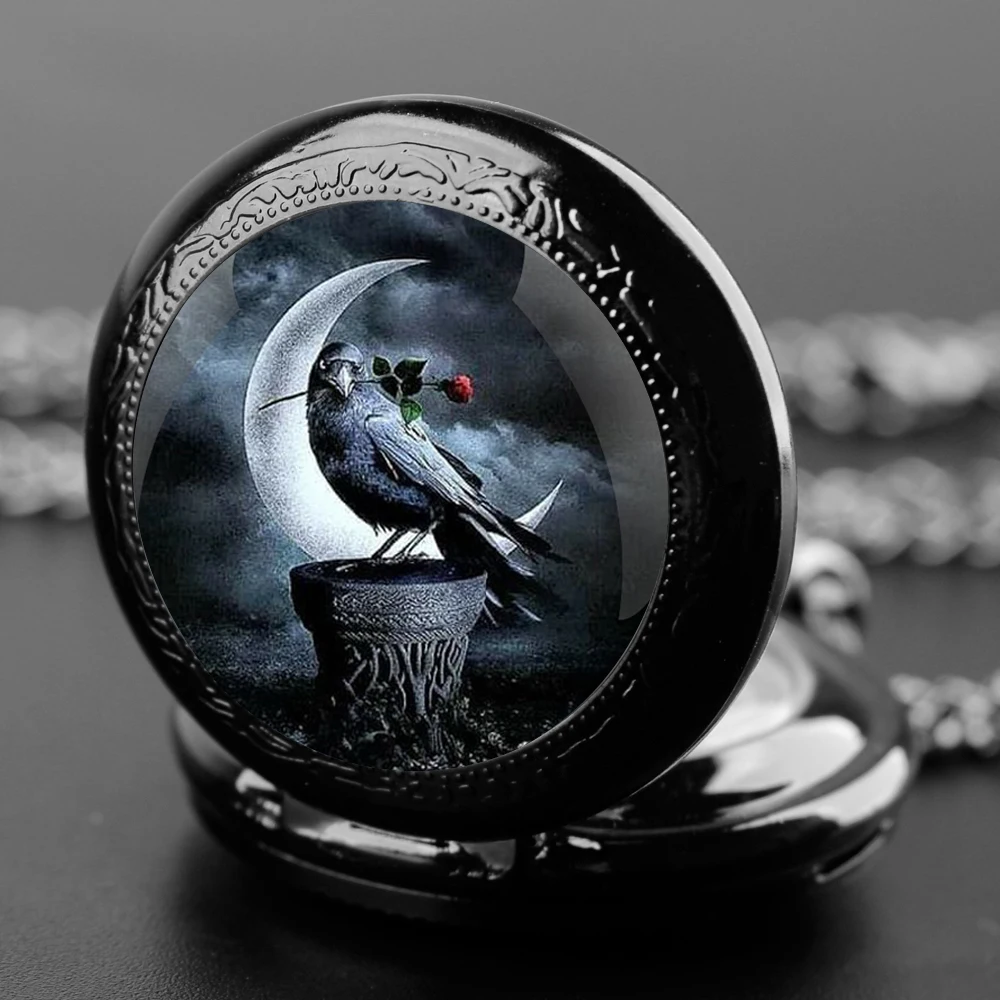 [Eye of the Crow] Glass patch quartz pocket watch - Crow totem, deep charm, classic fashion