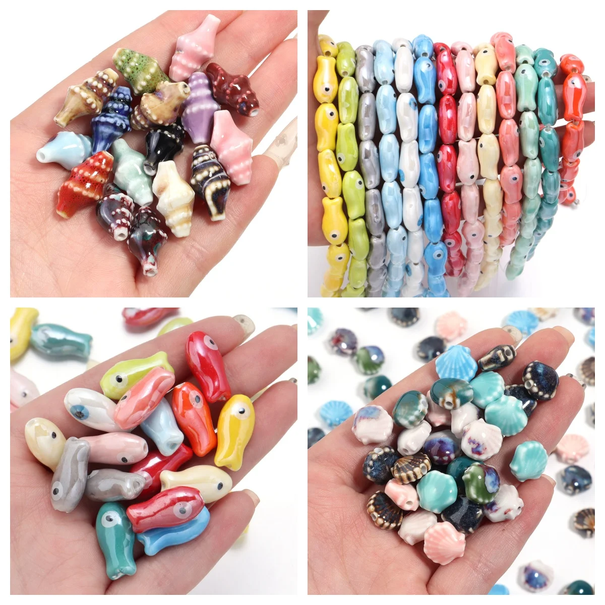5/6/10Pcs Colorful Fish Conch Shell Ceramic Beads Cute Shape Loose Spacer Beads for DIY Craft Decoration Handmade Accessories