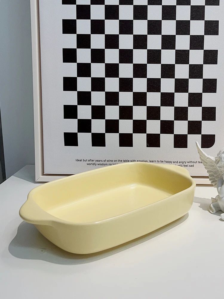 Cr Colored Cerc Baking Di Прямоугольная миска для сыра и риса Чаша для выпечки с двойными ушками Домашнее использование Di Korean Sle Pure Color