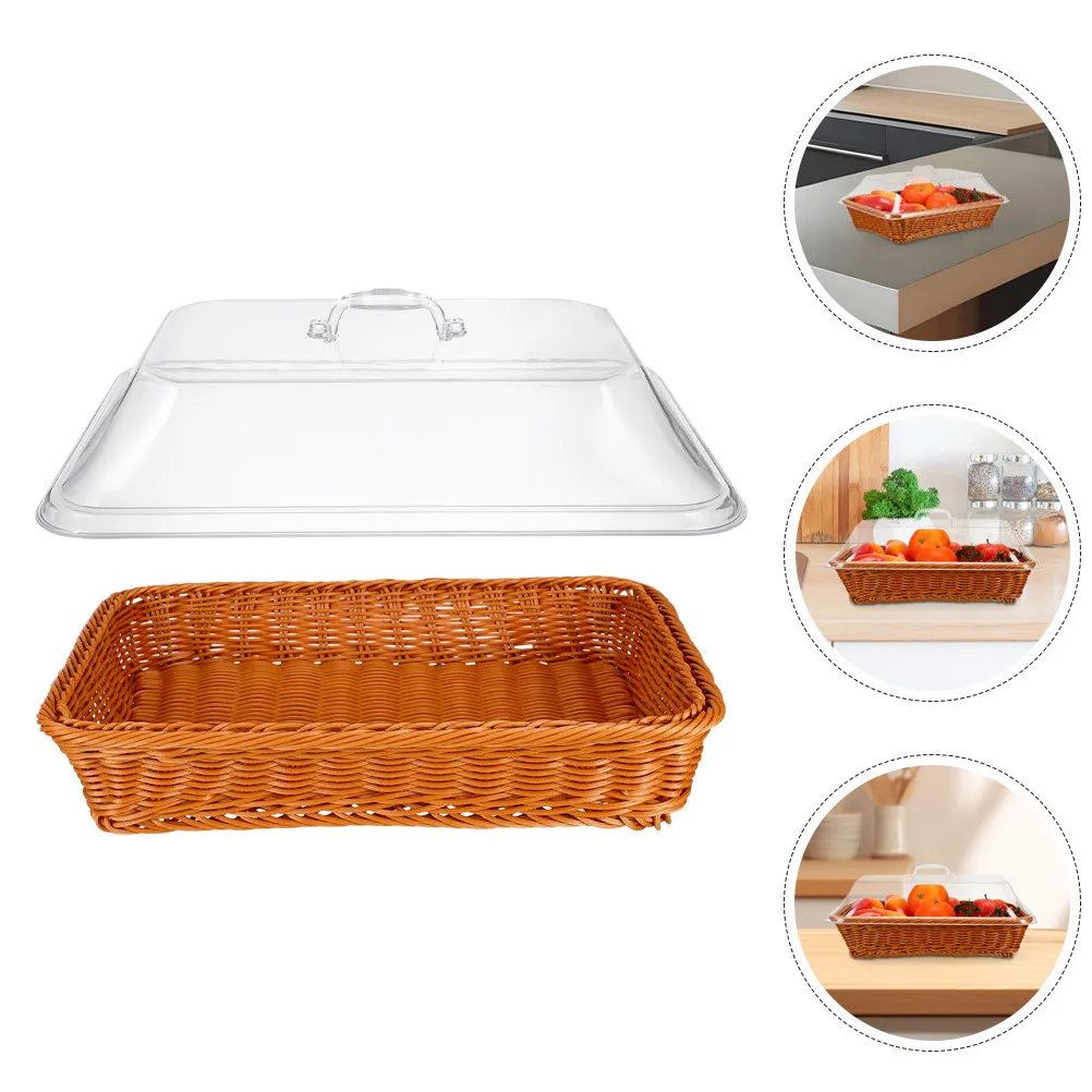 

Плетеная корзина из ротанга с крышкой - многофункциональное плетеное хранилище для хлеба, фруктов, овощей, для кухни, пикника, кемпинга