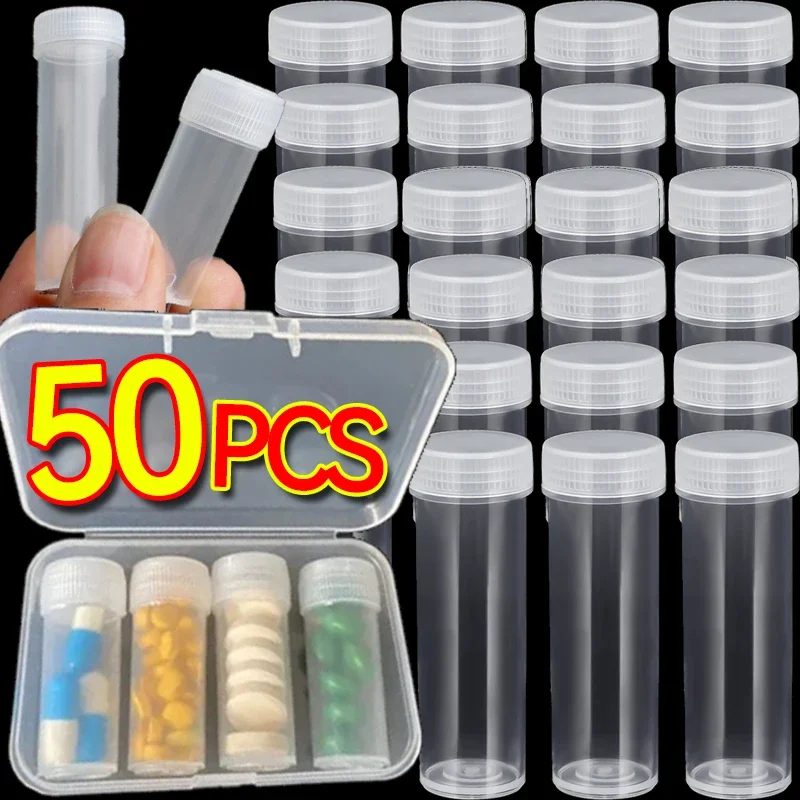 ミニクリアプラスチックボトル 5/7ML 試験管 収納バイアル 蓋付きジャー ビーズ パウダー 錠剤 液体容器 トラベルボトル
