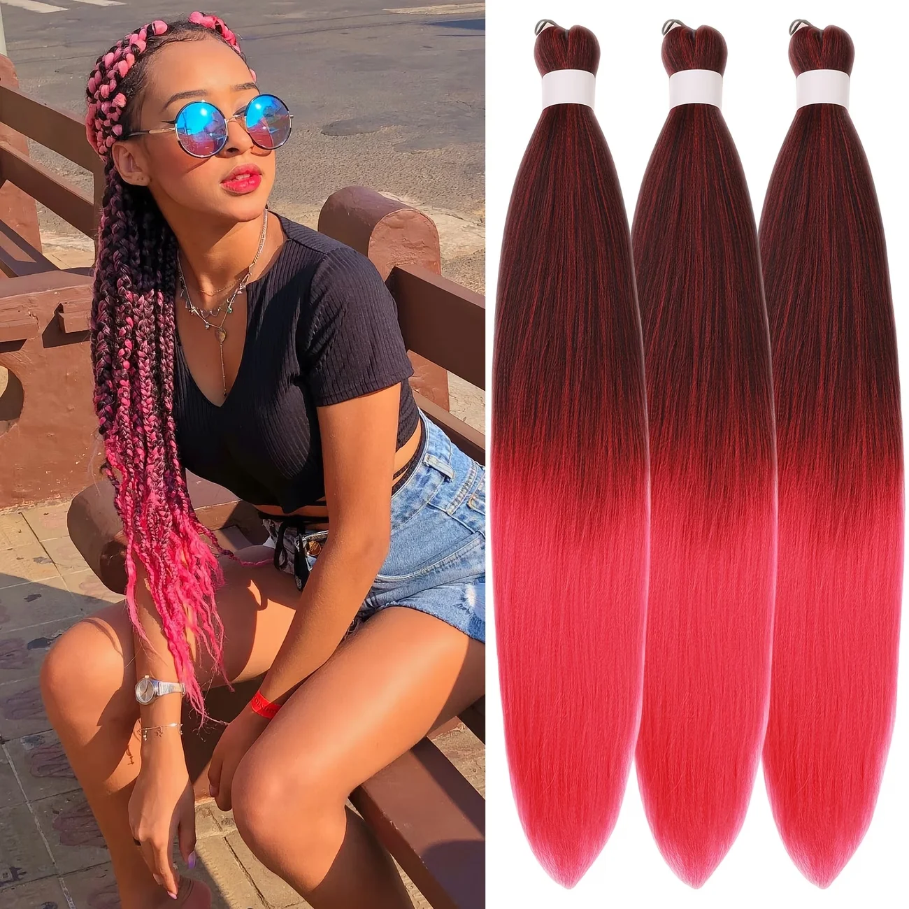 

Braiding Hair Pre-stretched 26 Inch Hair Extensions for Afro Crochet Braids Synthetic Hair DIY Purple Pink Peach Red Jumbo Braid