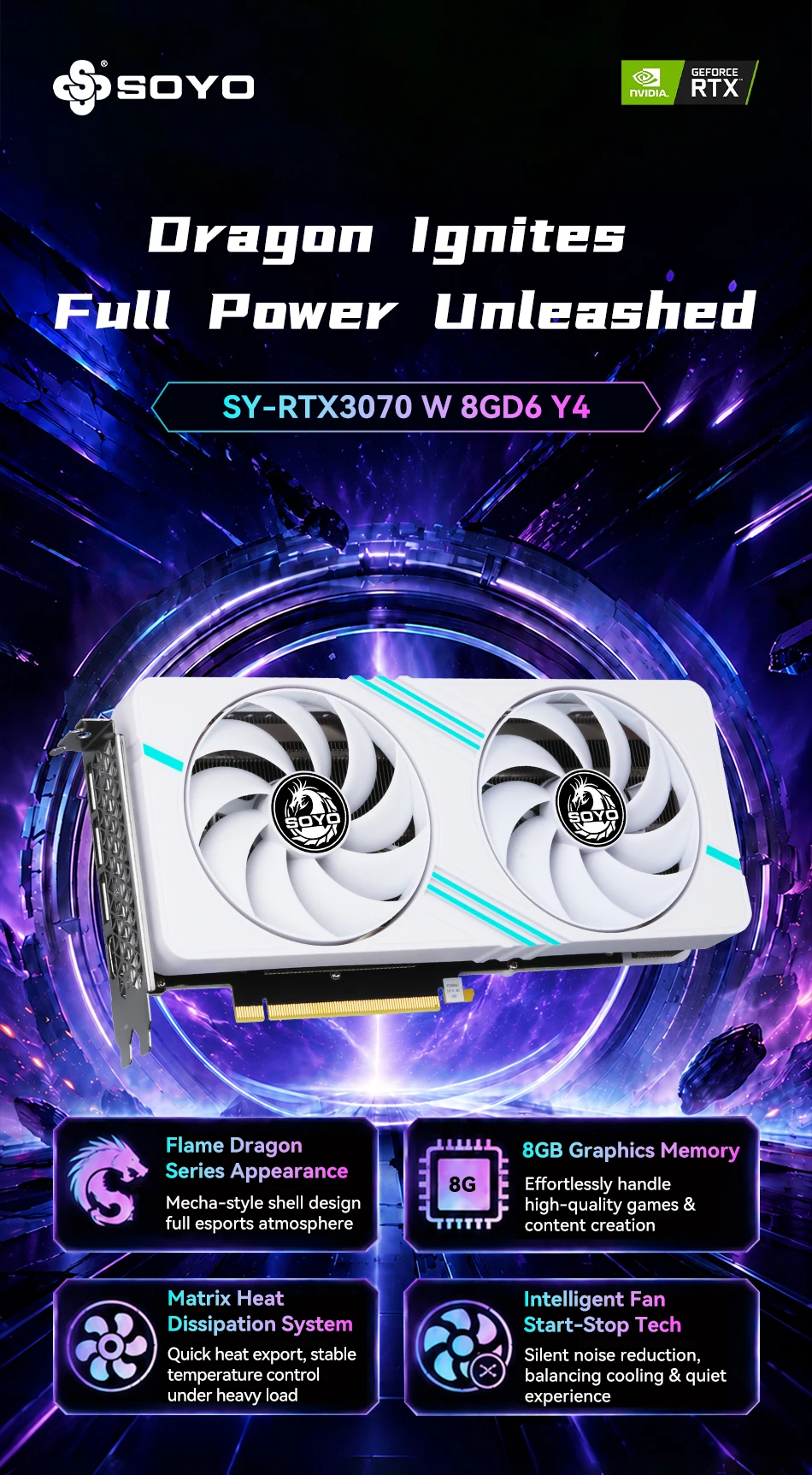 SOYO Gaming-Grafikkarten GeForce RTX 3070 8GB GDDR6 256 Bit GPU Videokarte RTX3070 – Detail 1