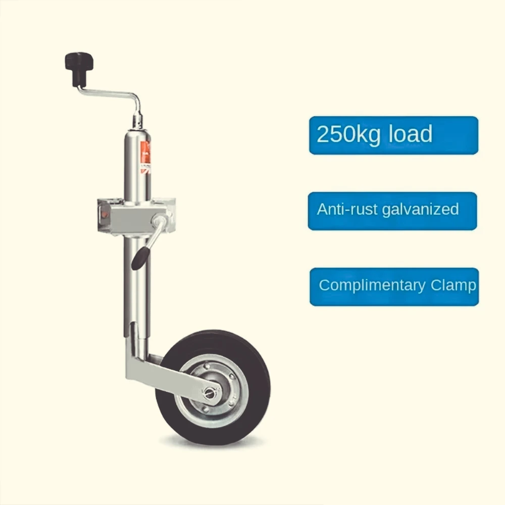 Soporte remolque tipo europeo duraro con rueda apoyo y abrazara para caravana, tapa tubo 48 mm