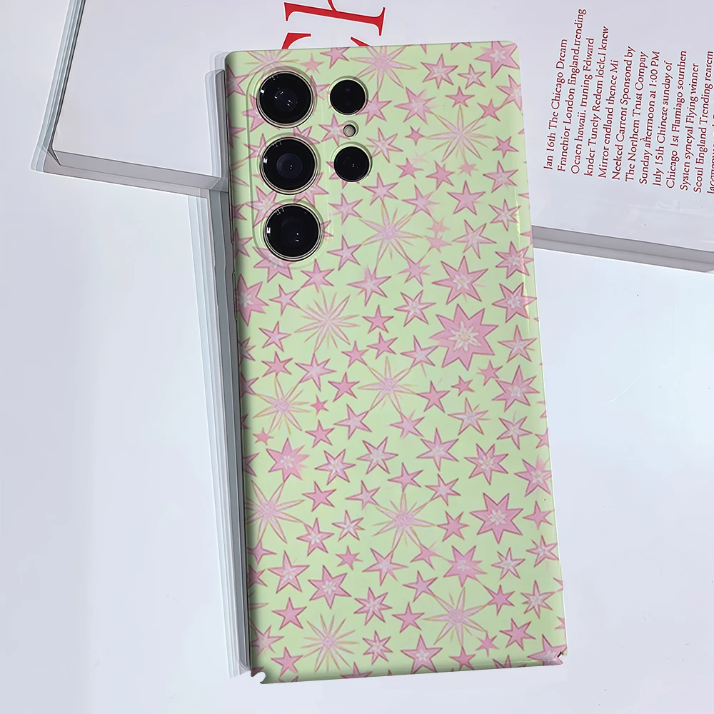 Pink Green Starburst Phone Case for Samsung Galaxy S26 S25 Ultra S24 S23 Ultra Plus Glossy Double-layer Back Cover