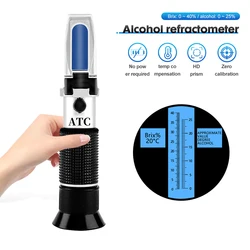 Handheld Alcohol Sugar Refractometer Tester Wine Concentration Meter Densitometer 0-25% Alcohol Beer 0-40% Brix Grapes