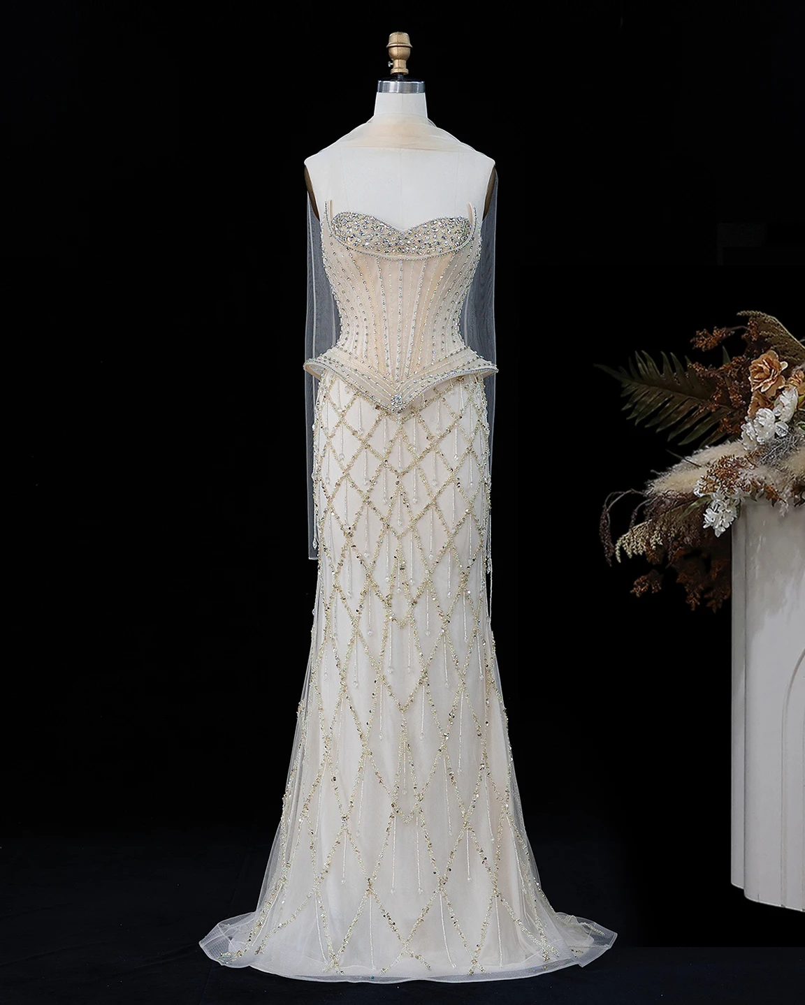 Sharon Said Abendkleid Luxuriöses Meerjungfrauenkleid mit Herzausschnitt, Tüll, Kristallkorsett, Dubai, formelle Party, Hochzeitsgast, Kleider SS118, Maßanfertigung – Detail 14