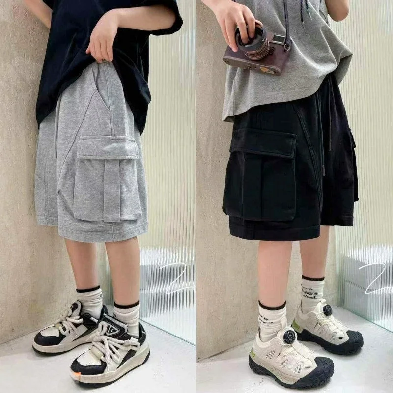 korean-style-kids-casual-pants-pure-cotton-summer-fashionable-unisex-children's-workwear-trousers-hi-big-e-small-e-brand