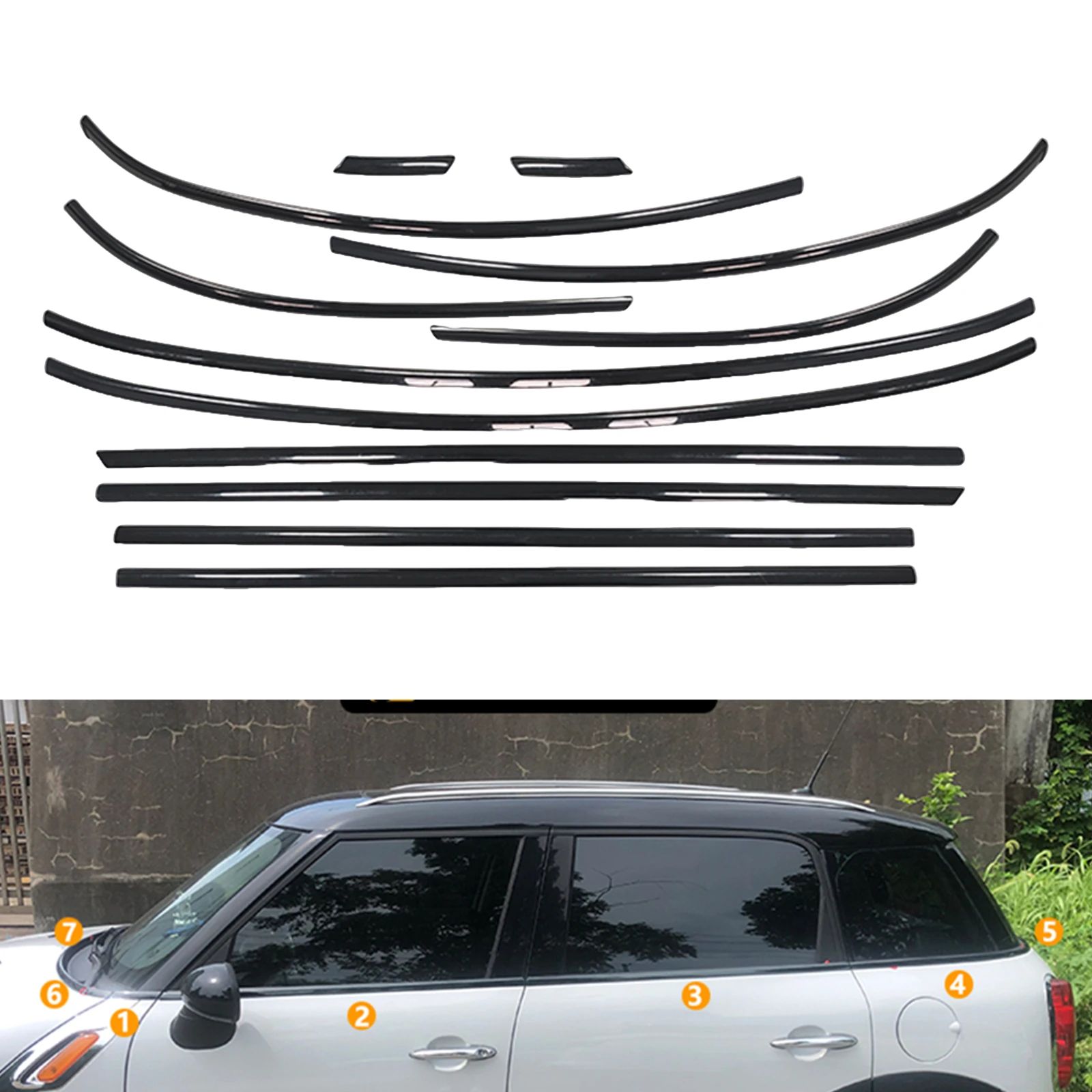 

For Mini Cooper R60 4 Door 2010-2016 Car Exterior Window Trim Weatherstrips Chrome Black Side Moulding Seal Strips Decorative