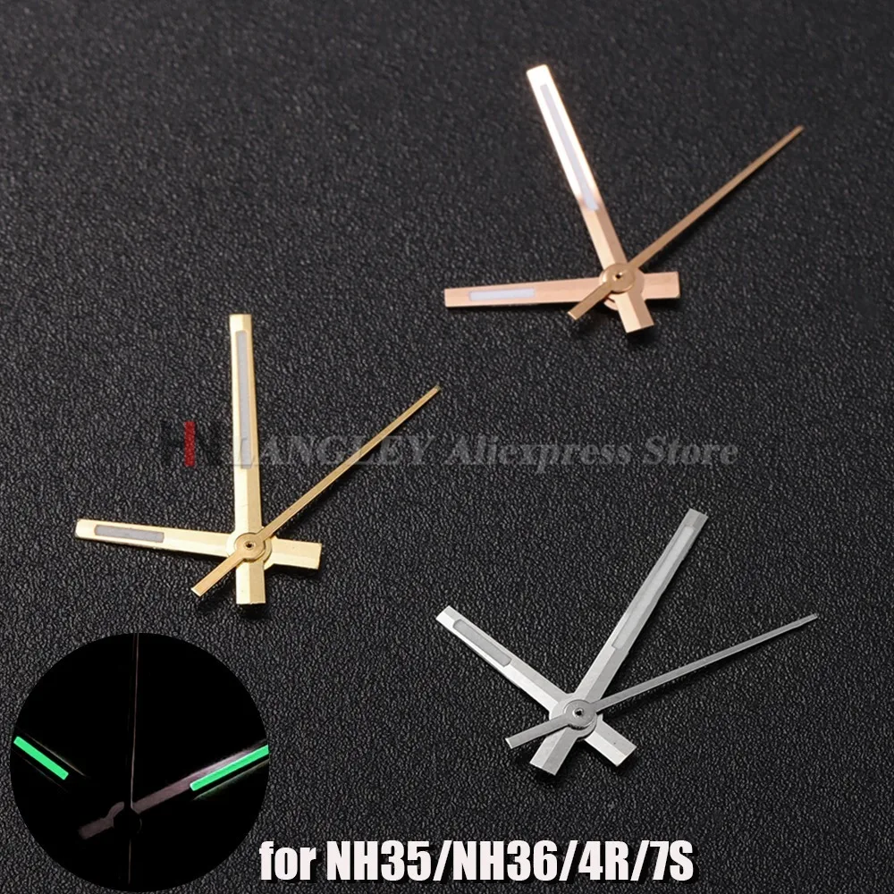 Manecillas de Reloj NH35, Agujas Pulimentadas en Oro Rosa, Plata, Oro y Verde, Punteros Luminosos para Relojes Seiko NH35 NH36 4R 7S, Accesorios para Manecillas de Reloj