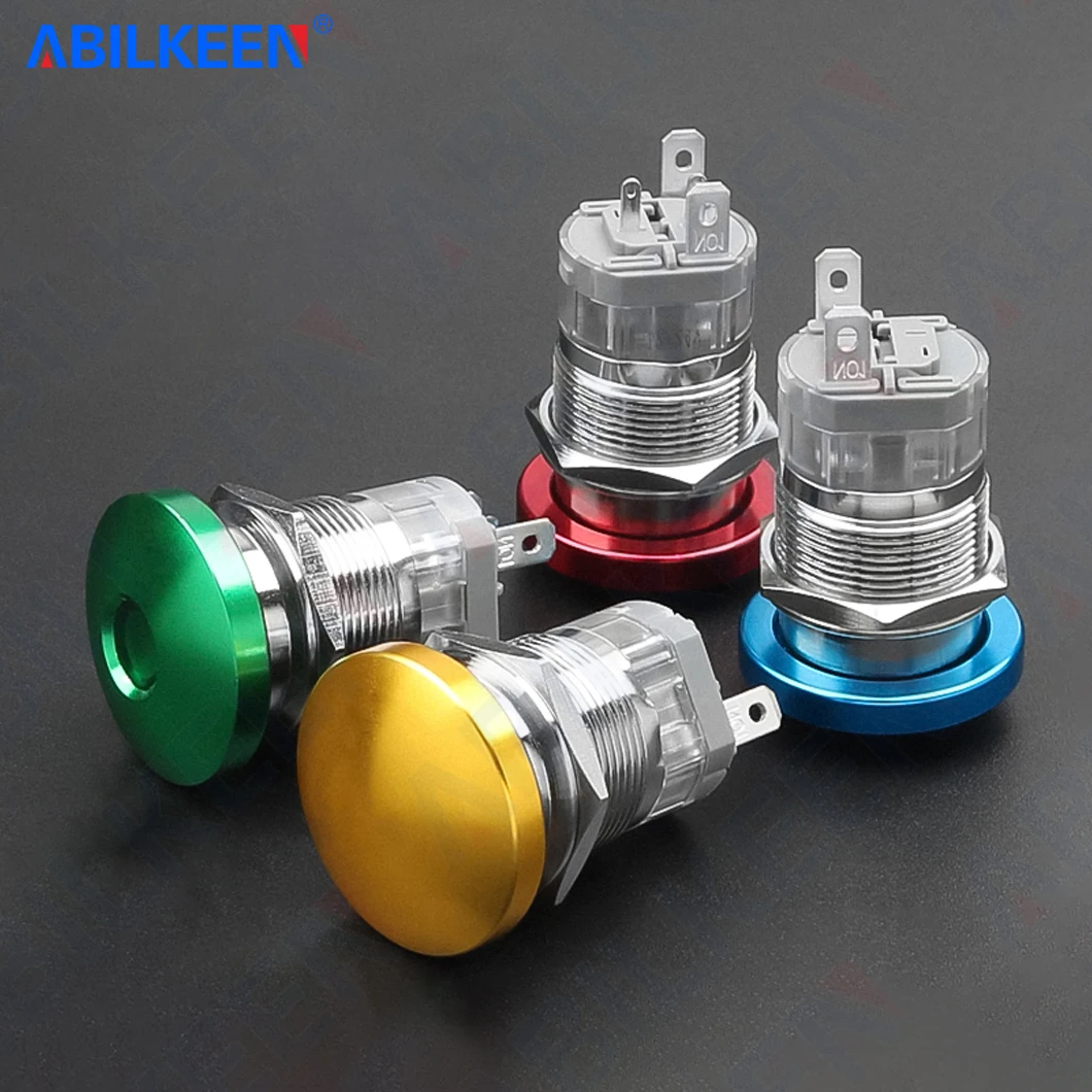ABILKEEN 22MM Mushroom Surface Metal Push Button Switch Max.10A Current Load 2NO Momentary/Latching Push Button Switch LED Light
