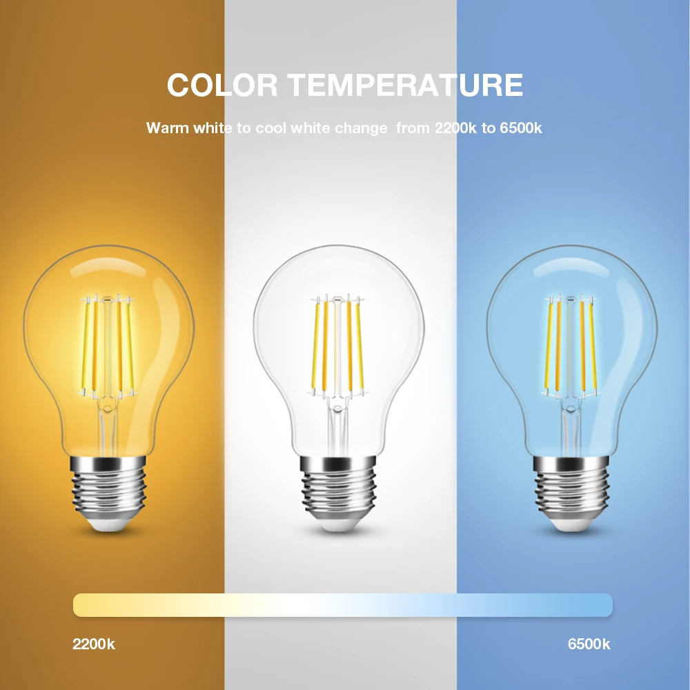 Imagem -02 - Lâmpadas Led para Filamento Doméstico Inteligente Compatível com Aplicativo Tuya Alexa Voice Controle Remoto rf Gled Zigbee E27 A60 7w 22006500k