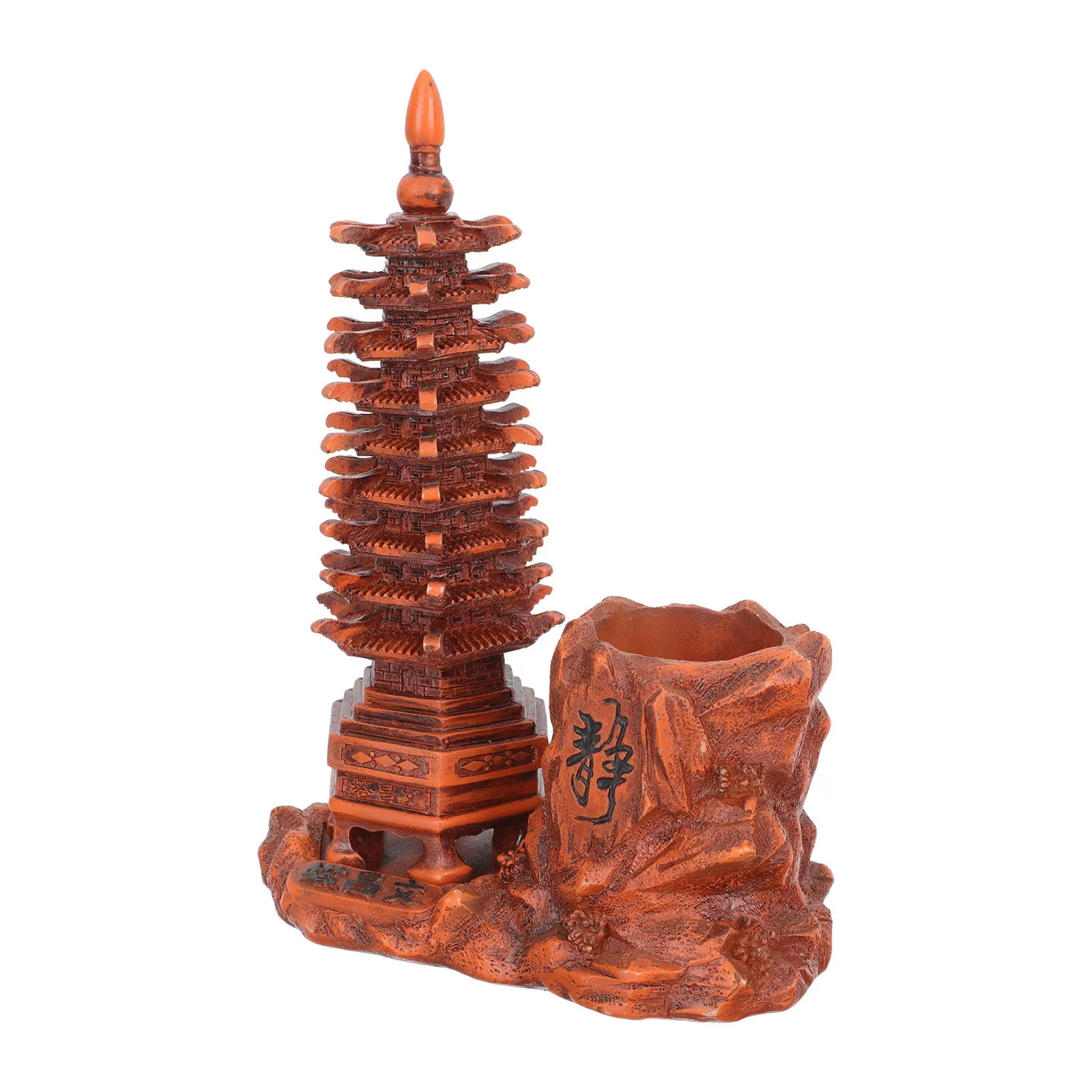 برج تصميم حامل قلم مزهرية خشبية مقلدة الراتنج الحرفية زخرفة الإبداعية منظم سطح المكتب متعدد الوظائف تخزين ديكور #6