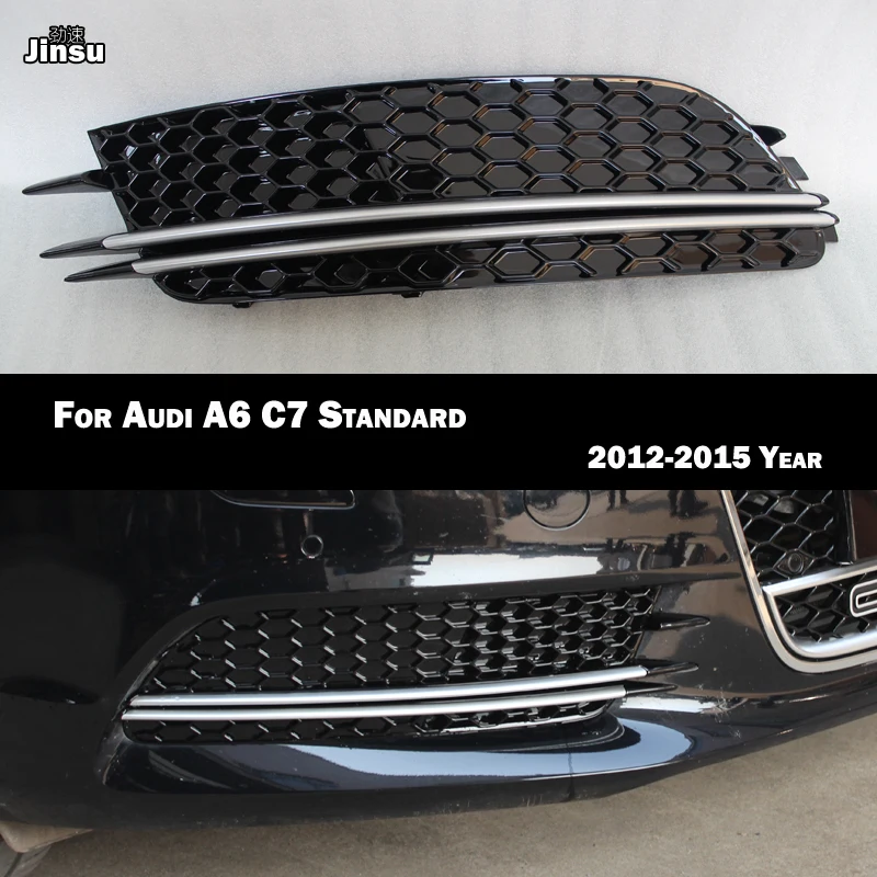 RS Style ABS Front Bumper Down Honeycomb Grille Fog Light Lamp Frame Grill For Audi A6 C7 Standard 2012 - 2015 Car Accessories