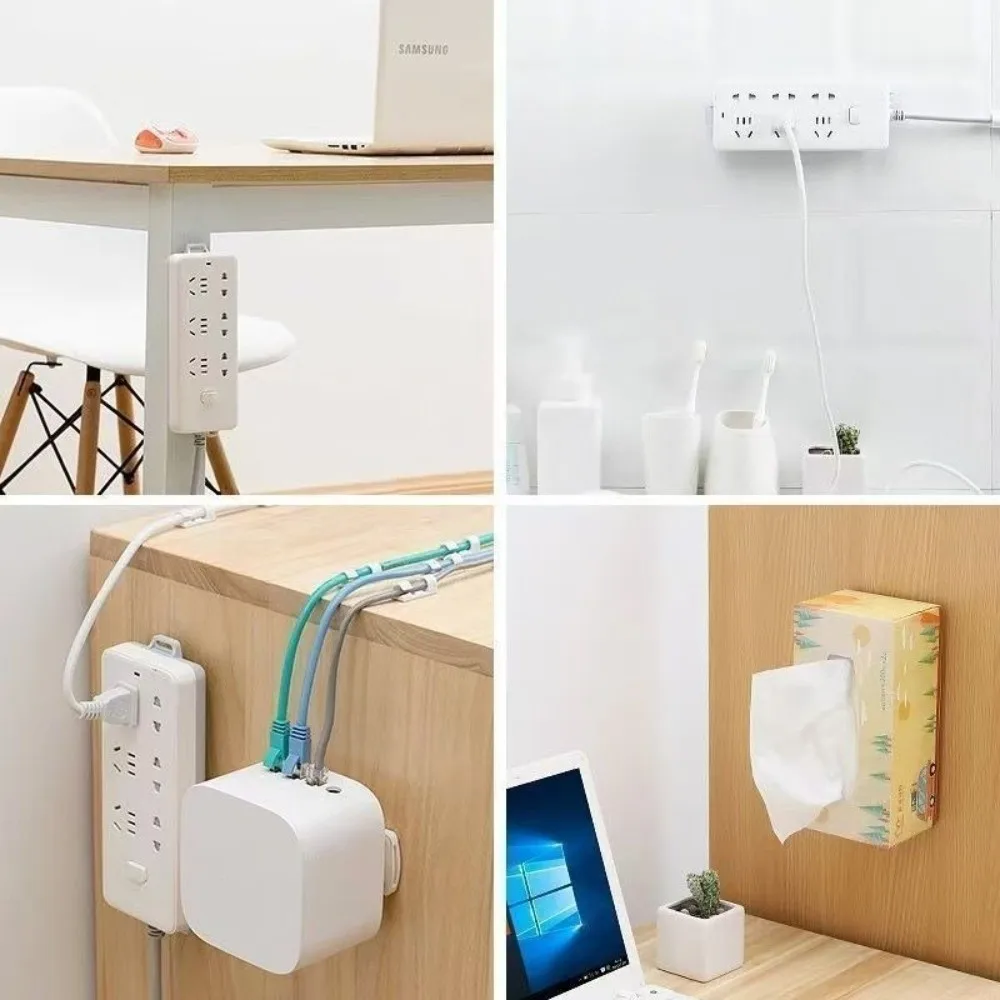 Self-Adhesive Desktop Socket Fixer Wall-Mounted Removable Power Strip Holder Drilling Free Wall Mounted Fixer for Home Office
