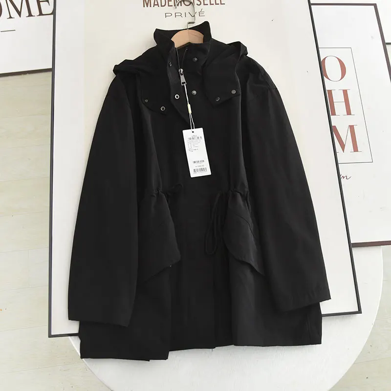 

McSystem 2025 Spring Bla Hooded Korean Sle Casual Loose Versatile Slimming Mid-Length Women's Windbreaker Coat