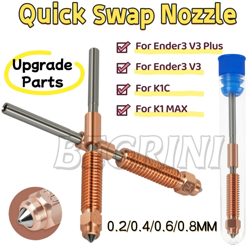 

For Creality K1c K1 Max Ender-3 V3 Hardened Steel Quick Swap Nozzle Kit with Throat Upgraded Hotend 3D Printer Parts
