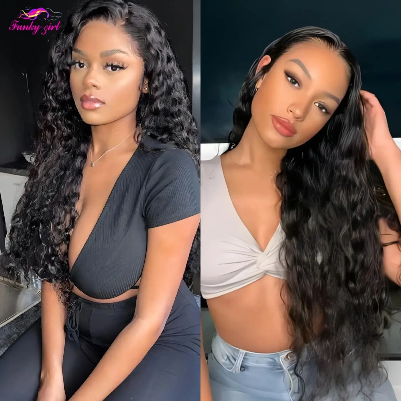 13x4 Water Wave Human Hair Lace Front Wigs With Baby Hair 24 inches Glueless And Human Hair Wigs 180% Density Curly Frontal Wig