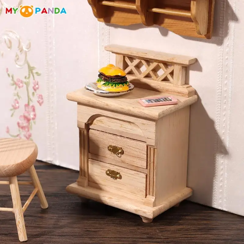 1:12 Dollhouse Miniature Bedside Table Drawer Chest Nightstand Storage Cabinet Wooden Cabinet Model Doll House Decor Accessories