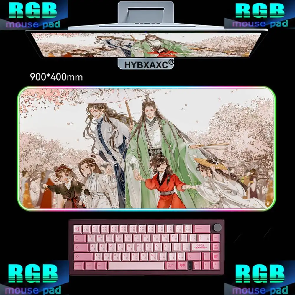 HD HYBXAXC Mouse Pad RGB Gaming Mouse Pad Desk Mat HD Gamer Large LED Light XXL Anime Heaven Official's Blessing RGB MousePad