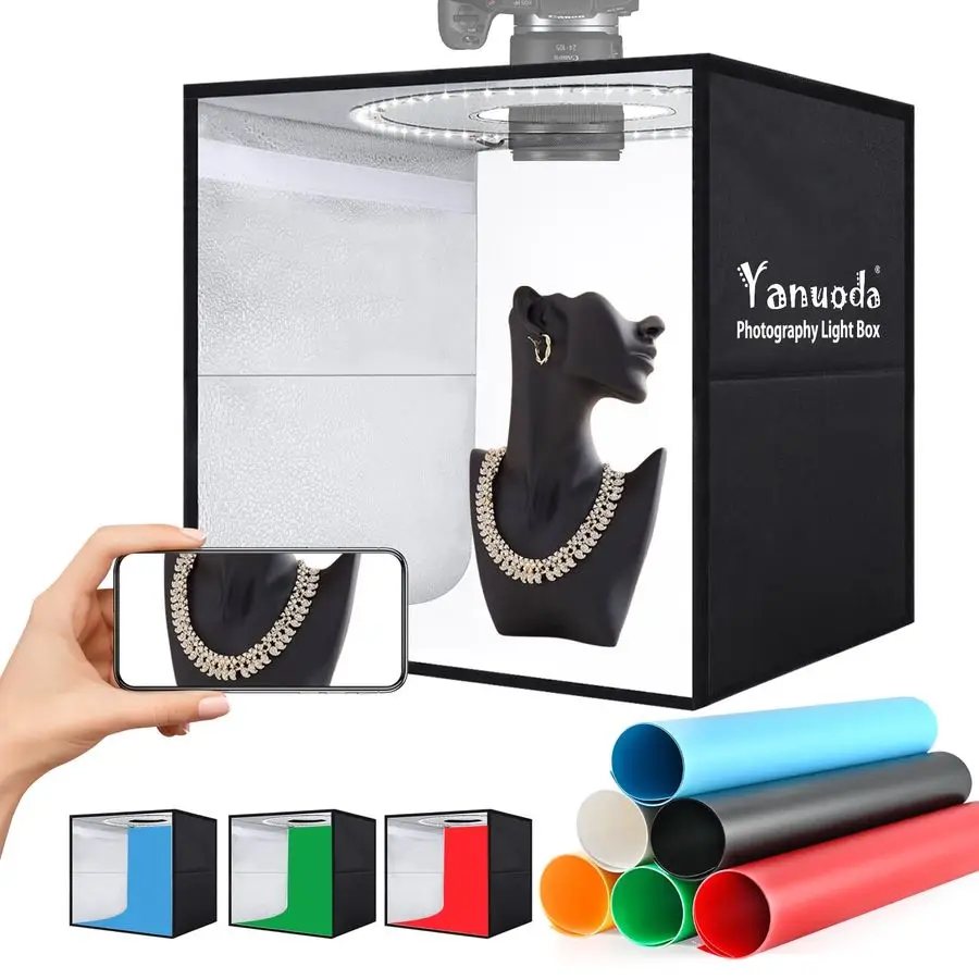 

Box Photography 16x12x16 with 180 LEDs, 6 Backdrops, Dimmable Shooting Tent Kit, 3 Light Modes, Photo Studio Box for Product Pho