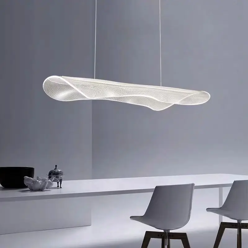 Lustre led de folhas curvas longas, para mesa de jantar, pendurado, lâmpada acrílica, estilo nórdico, sala de chá, escritório, decoração de mesa