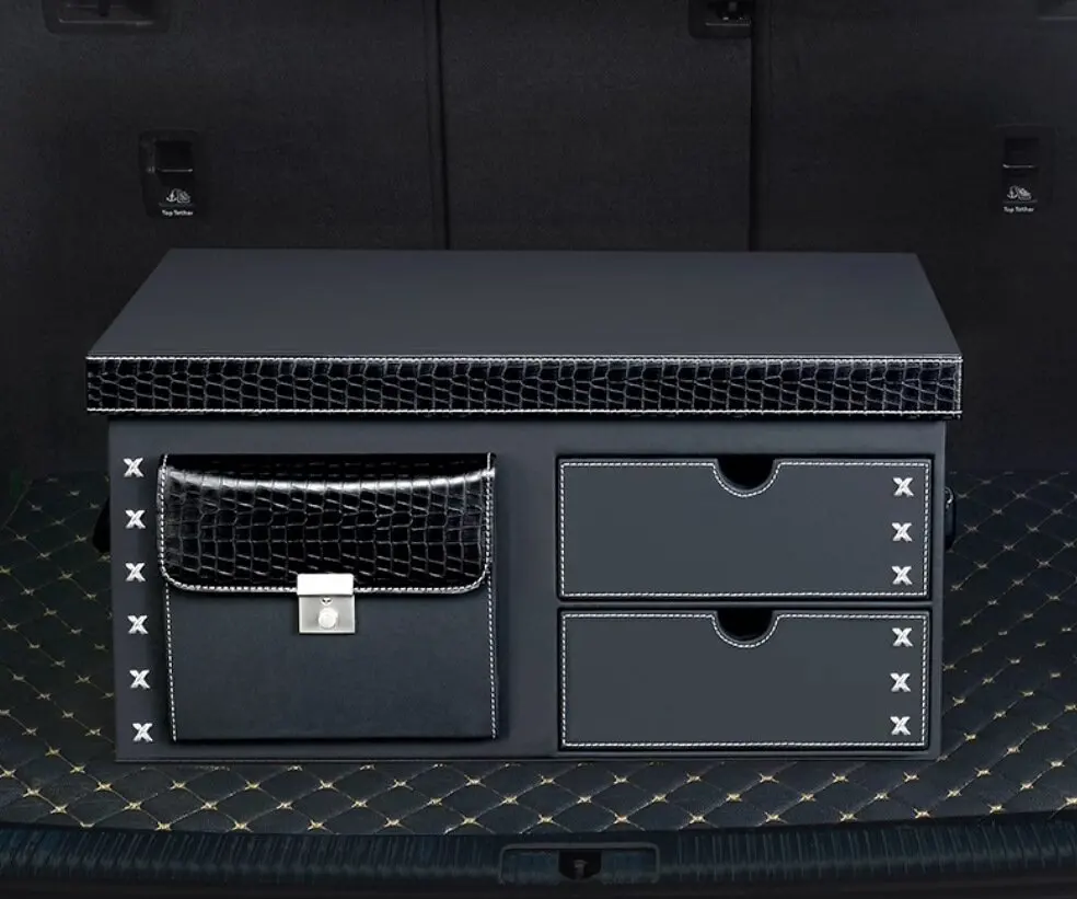 Direct Wholesale Foldable Durable Capitone Adjustable Puzzle Car Storage Boxes Leather Interior Car Trunk Organizer Storage Bag