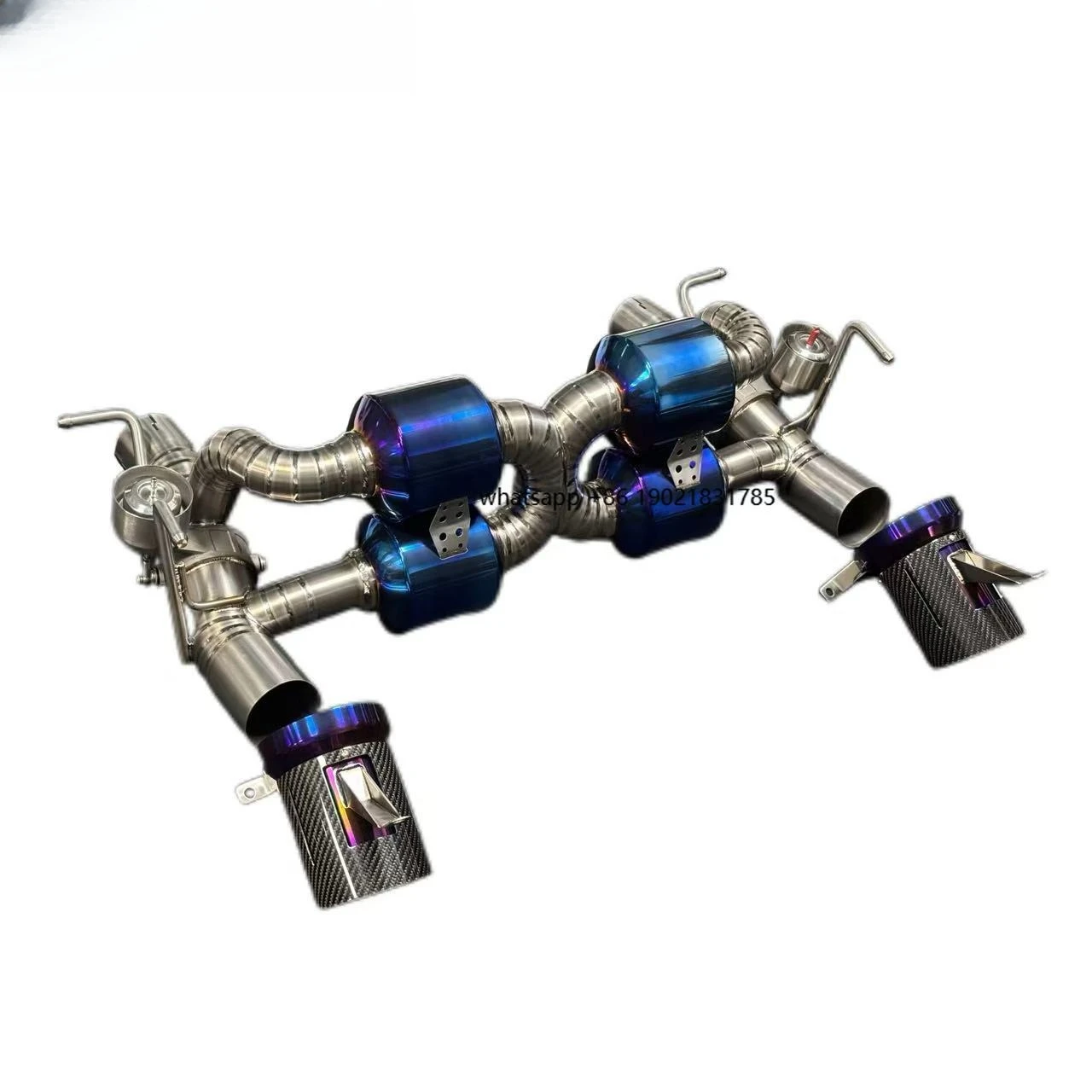 SpeedWinner Factory Made Performance Exhaust Muffler with Blue Burnt with Carbon+Titanium Burnt Tips for  F8,F488