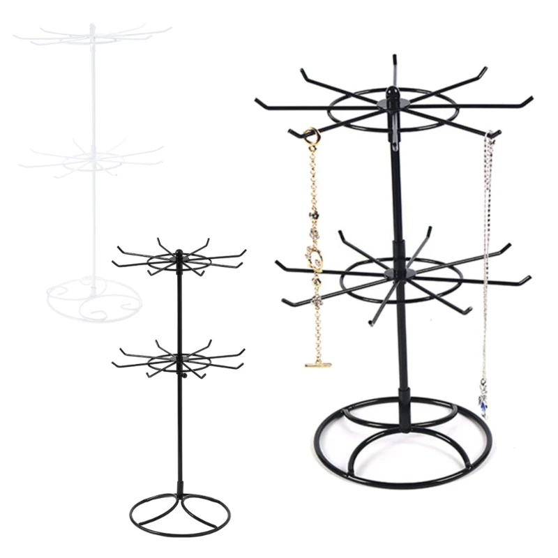 Rotating Iron 2-Tier Revolving Stand Rack Jewelry Display Hanger Counter Top Spinner Rack for Retail Bracelet Dropshipping