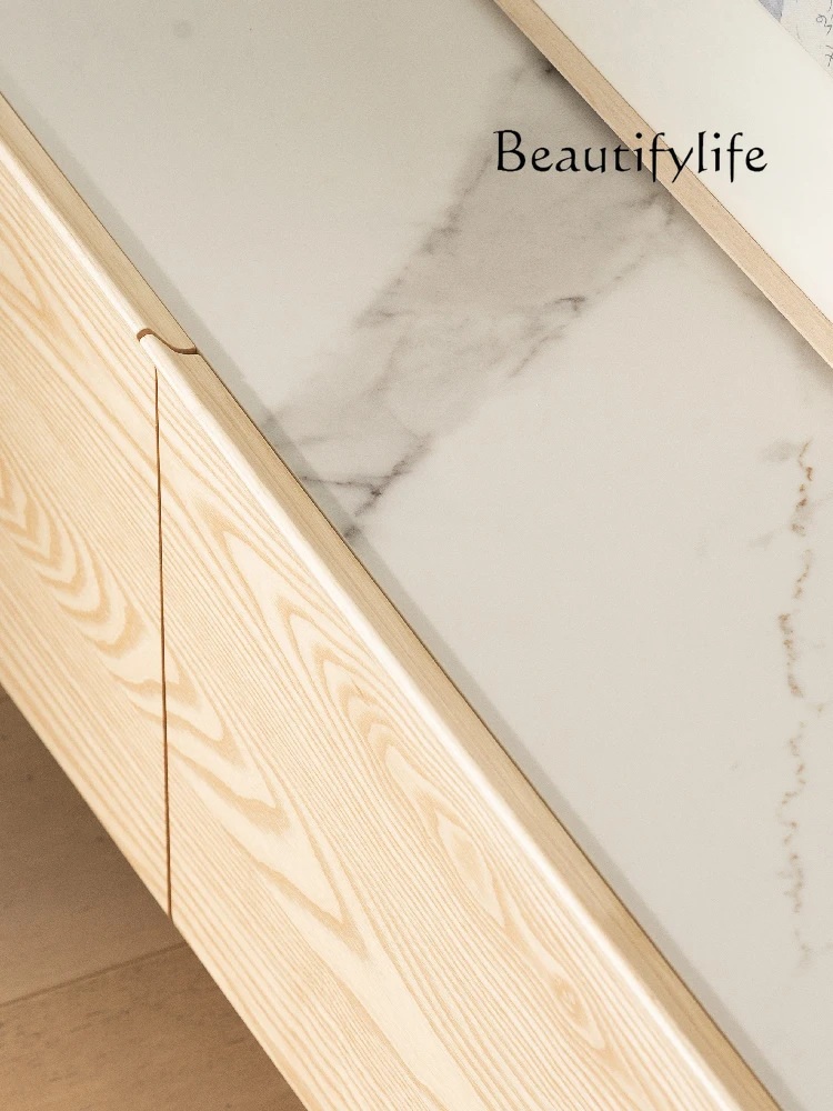 Nordic style Italian-style living room small apartment floor-to-ceiling rock slab TV cabinet simple modern solid wood  cabinet