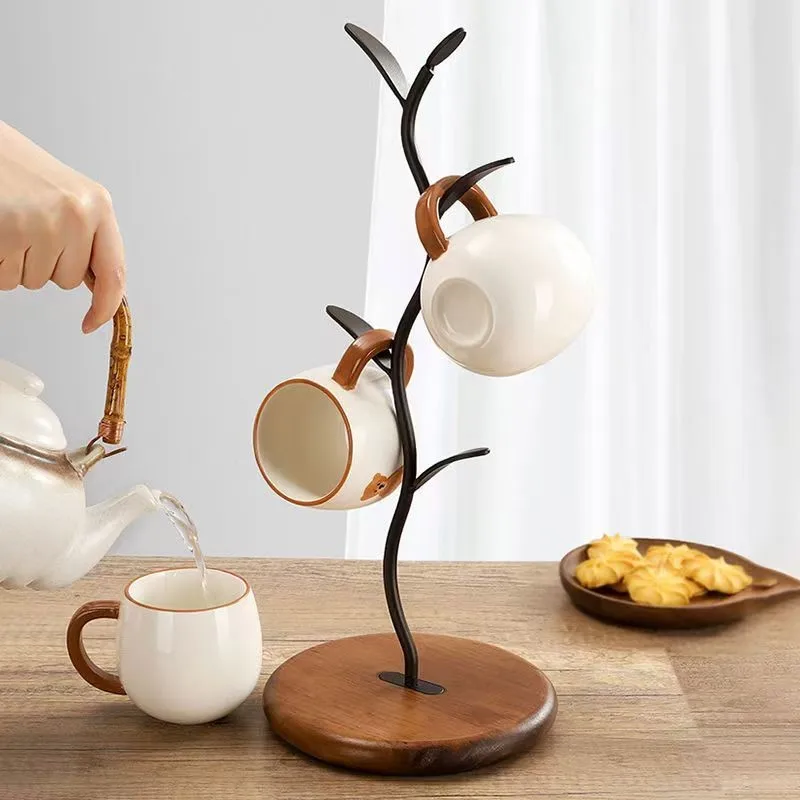 Iron Style Tree Shaped Cup Holder Water Cup Storage Rack Household Dining Table Coffee Wooden Drainage Hanging Cup holder ZG490
