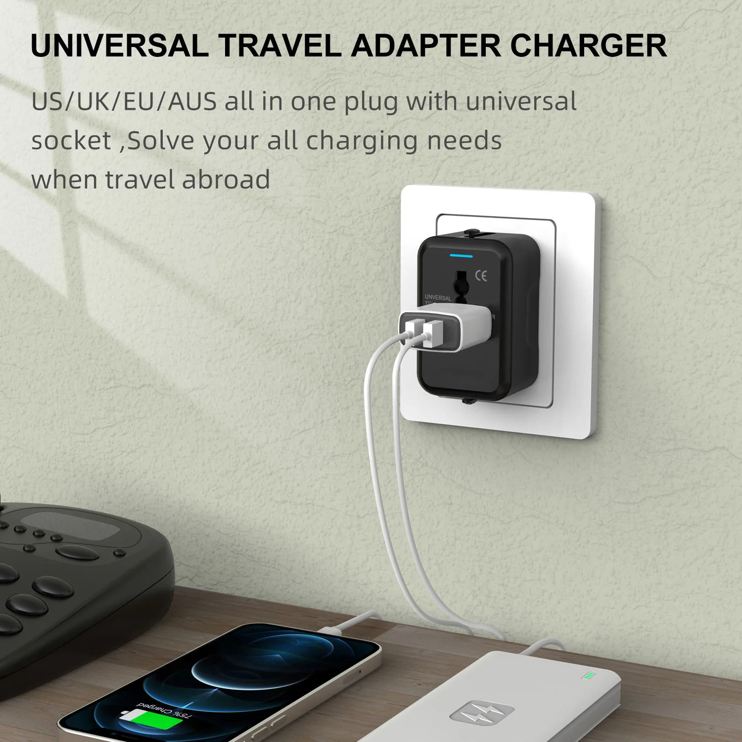 Tinsol All in One Universal International Plug Adapter World Travel AC Power Charger Adapter AU US UK EU multiple plug Converter