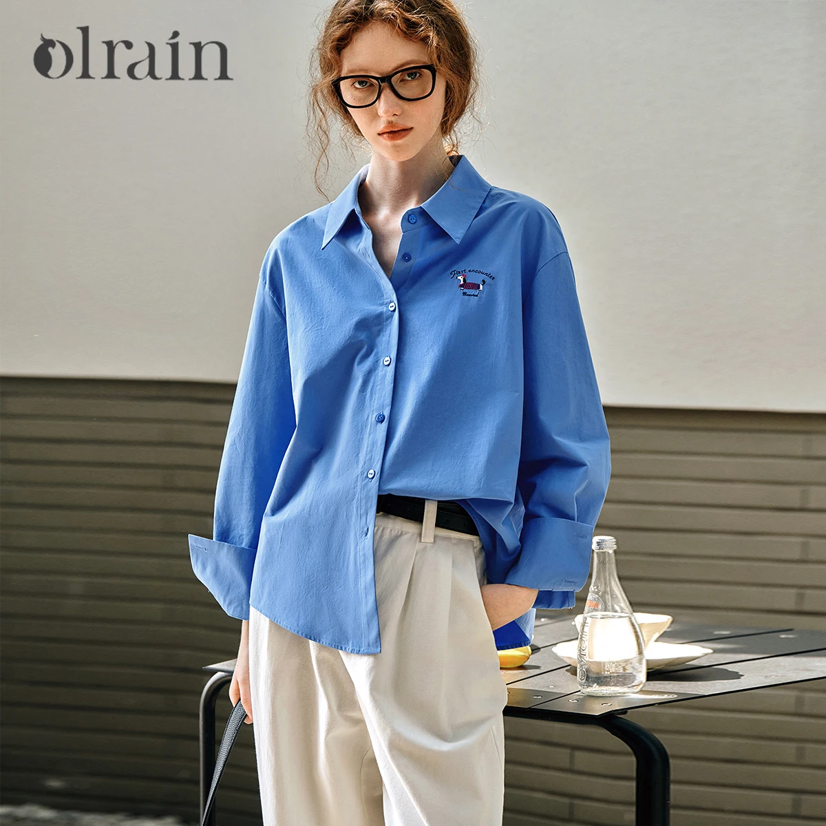 

OLrain Women's 100% Cotton Blue Versatile Long Sleeve Shirt Autumn 2025 Office Commuter Elegant Casual Top O57QC95950