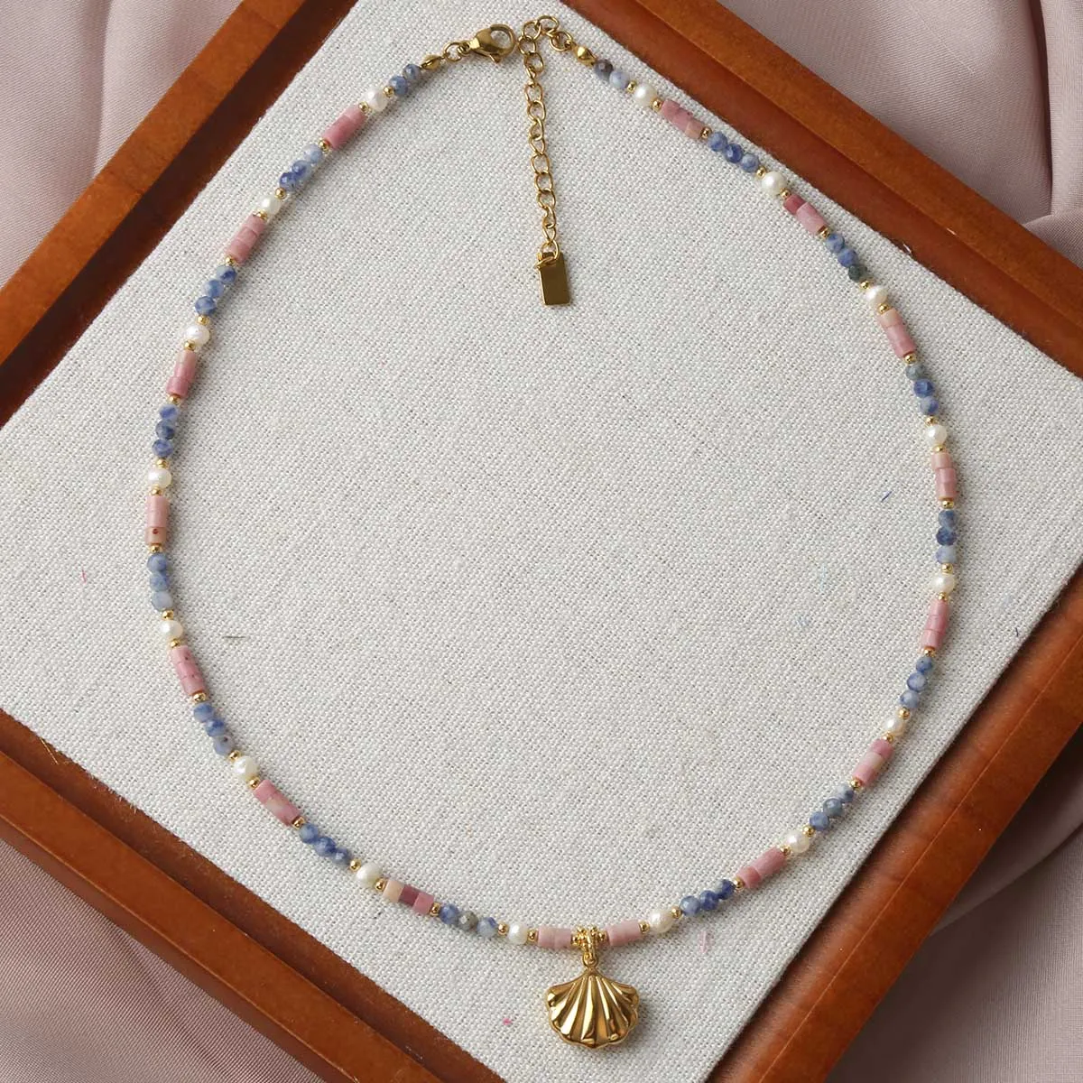 Fashion New Design Stainless Steel shell pendant natural Stone Beads Chain Necklace Go to Beach Wholesale