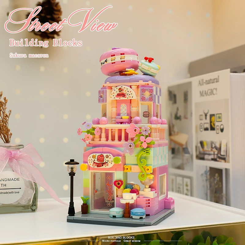 Mini Street View Building Blocks Macarons Candy shop Tarot House Bristro Models Decoration Assembly Bricks Gift Toy For Children