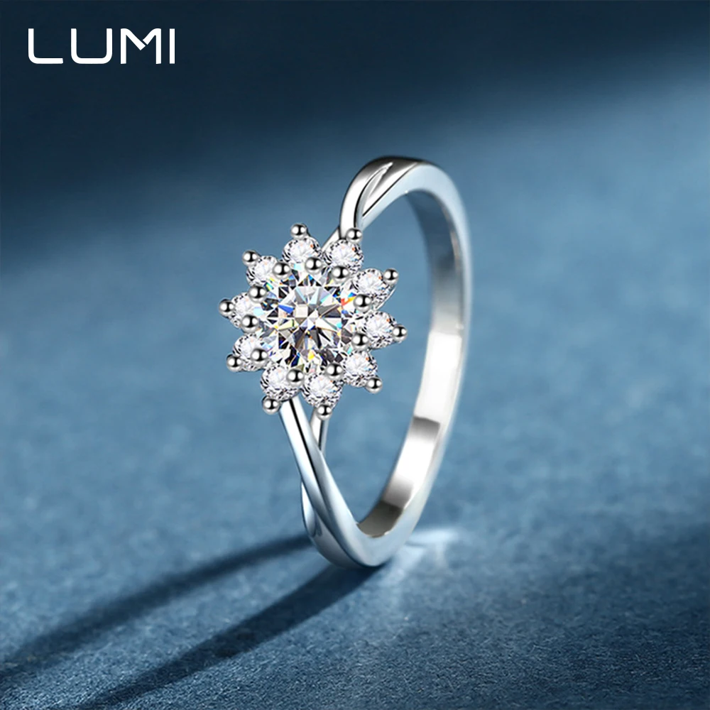 

Twisted Sunflower 925 Silver Ring 0.5CT D-Color Moissanite - Floral Botanical Bands Jewelry with Lab-Grown Diamond