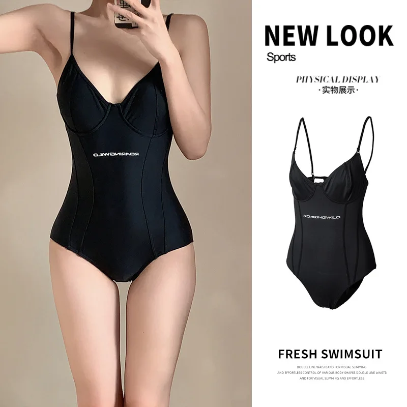 

Europe And The United States Wind Swimsuit Female Hundreds Of Vacation Hot Springs Swimsuit Black Backless Outer Wear One-piece
