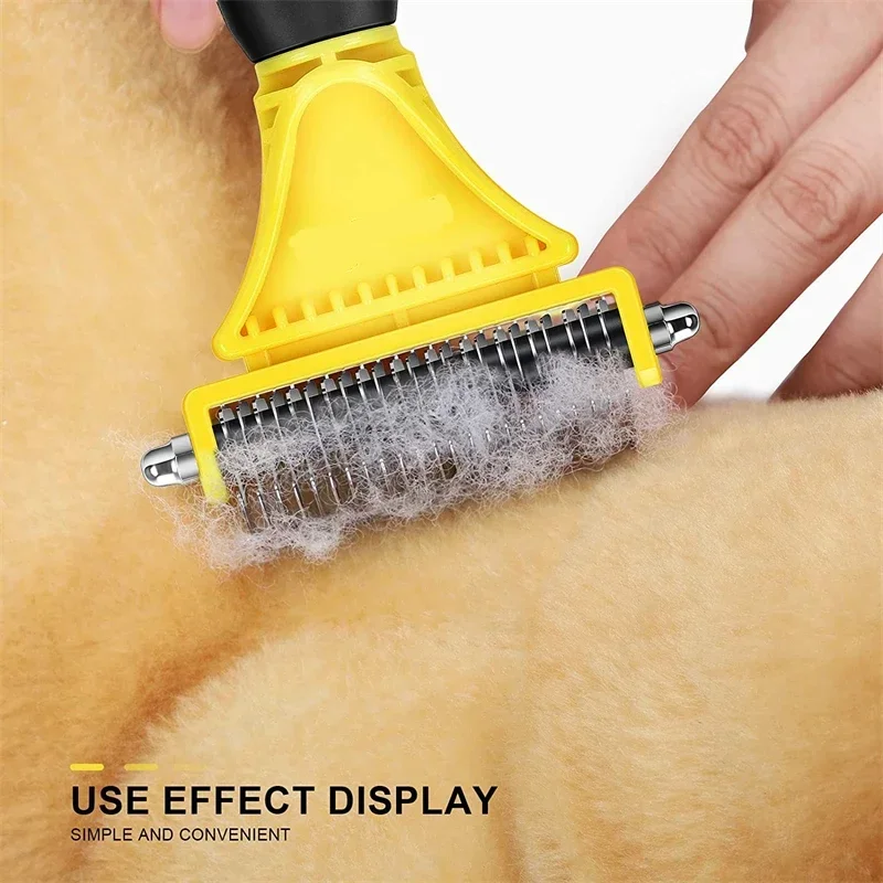 Cepillo de aseo acero inoxidable para mascotas: rastrillo capa inferior para desechar y desmastar de doble cara para una