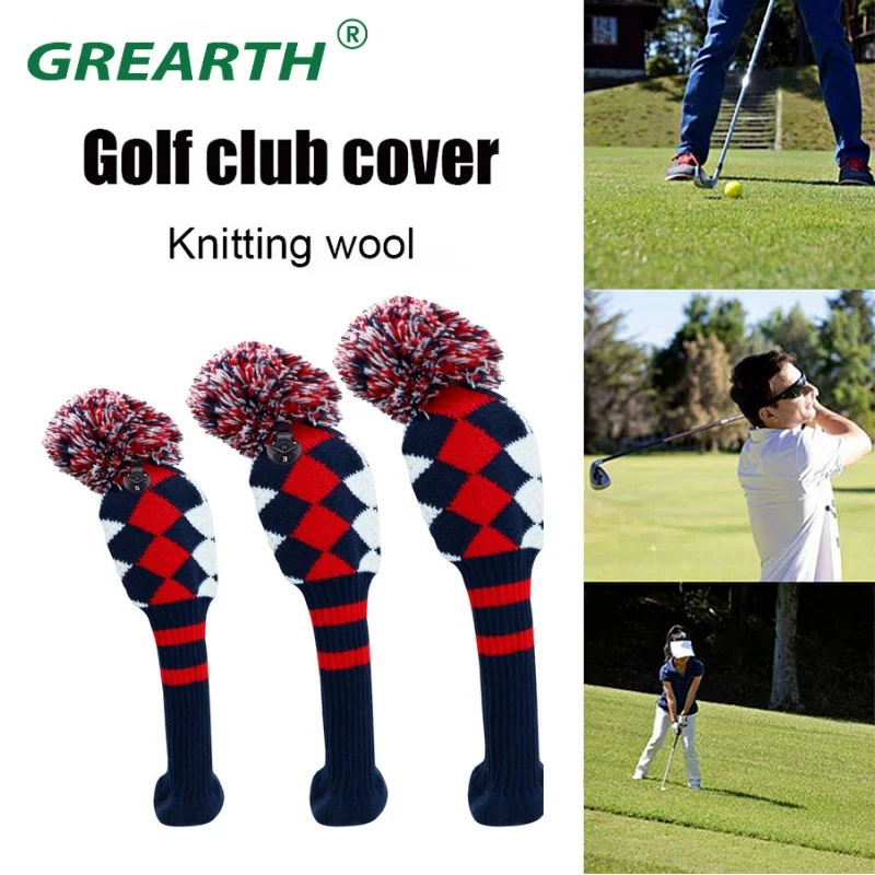 3 Stuks Pom Pom Gebreide Golfclub Head Covers Voor Woods Driver Fairway Hybride Met Nummer Tag 3 5 7 X Drop Shipping