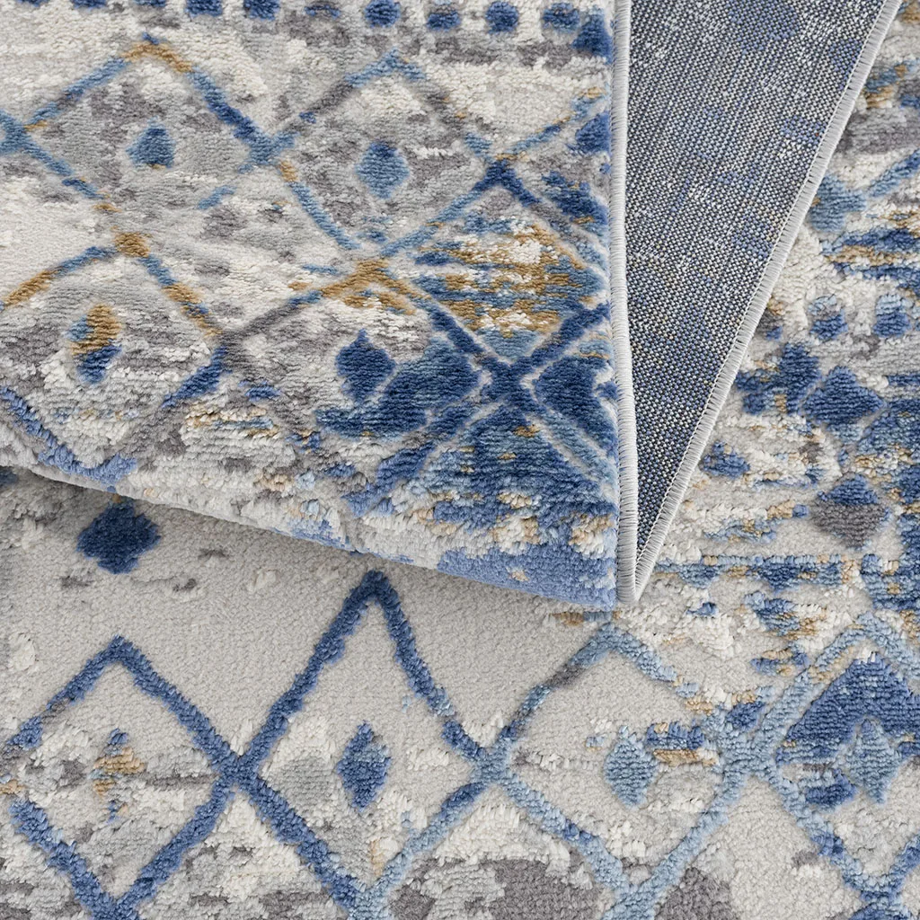Moroccan Trellis Blue Area Rug, Non-Slip Washable Geometric Carpet for Living Room Bedroom,Soft Stain Resistant Indoor Floor Mat