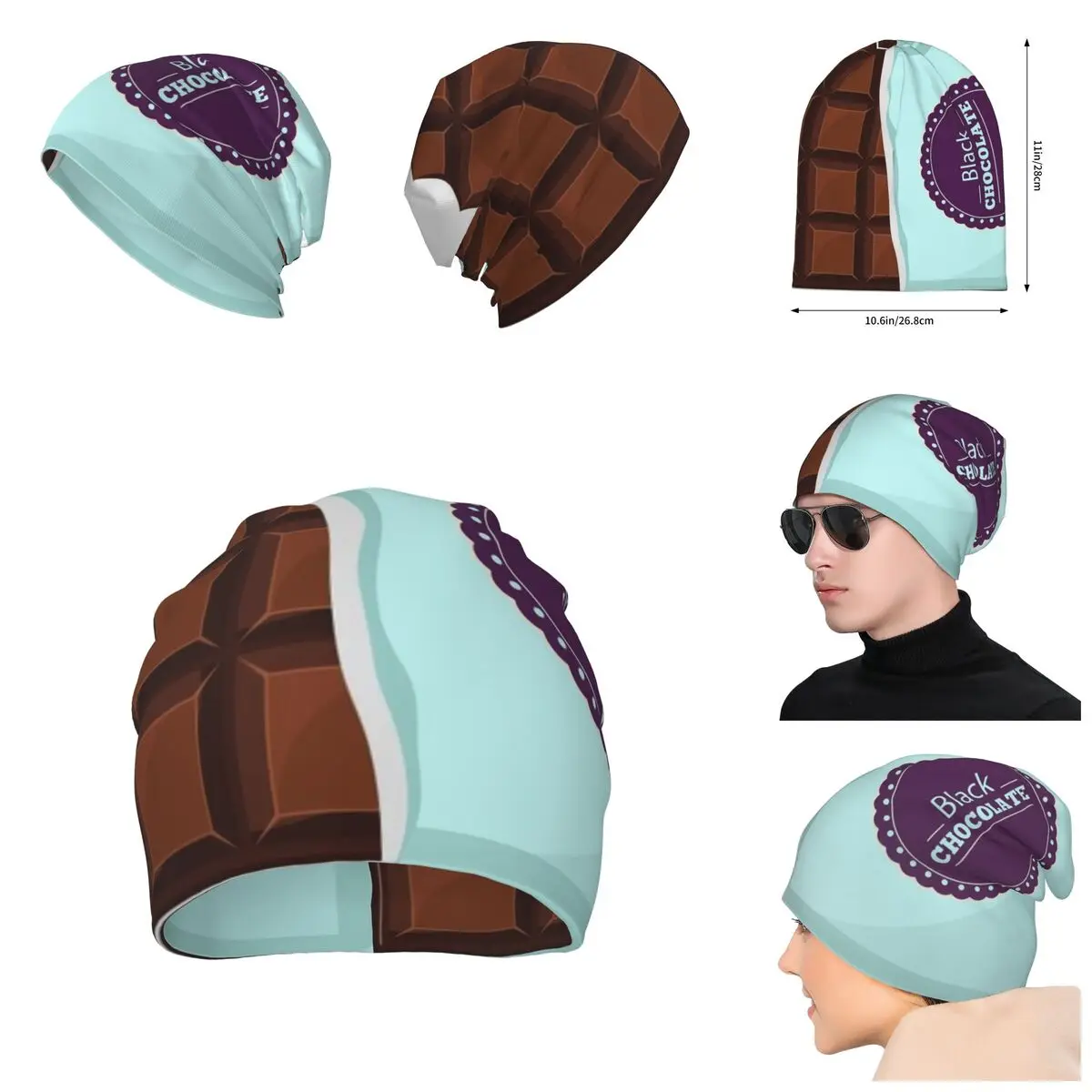 3D Color printing Knitted Hat For Men And Women, Nutty Chocolate Ice Cream Waffle Gift Unisex winter Warm Brimless Urinal Hat