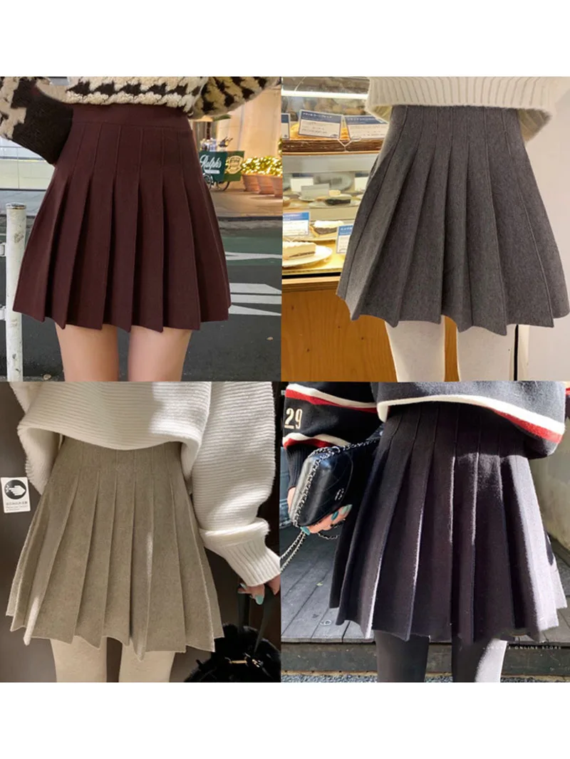 Ezsskj Autumn winter a-line thick short SWEATER Skirt Women  good quality cute pleated mini skirt female elegant  knit skirt