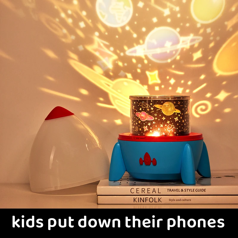 Petite lampe de projection de fusée projecteur de ciel étoilé haut-parleur Bluetooth USB chambre veilleuses étoile rotation lampe de décoration de chevet