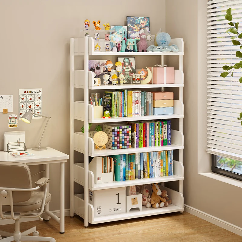 Wall Leaning Metal Bookcase Bookshelf Space Saving Storage Shelf Living Room Office Desk Organizer Easy Assembly Cabinet