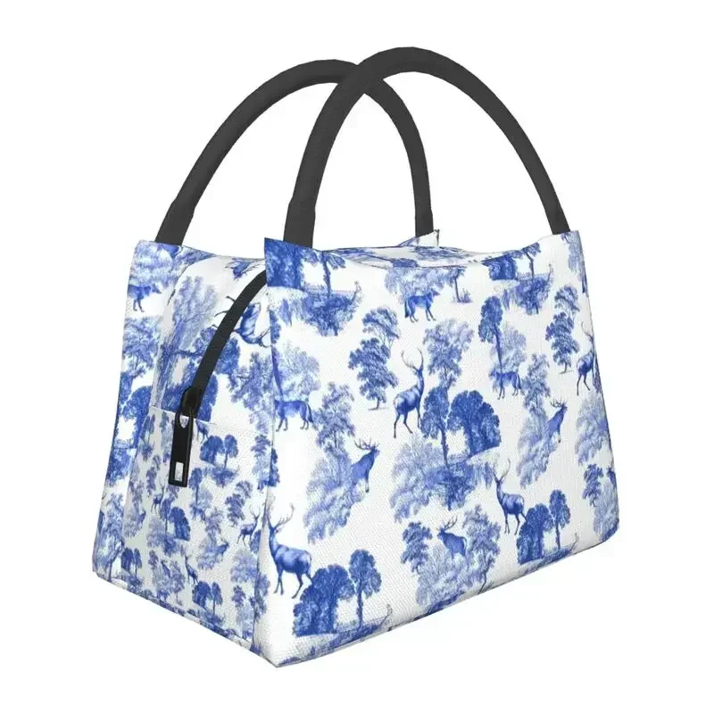 

Toile De Jouy Blue Portable Lunch Box French Navy Blue Thermal Cooler Food Insulated Lunch Bag Hospital Office Pinic Container